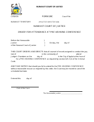 Document preview: Form 28C Order for Attendance at Pre-hearing Conference - Nunavut, Canada