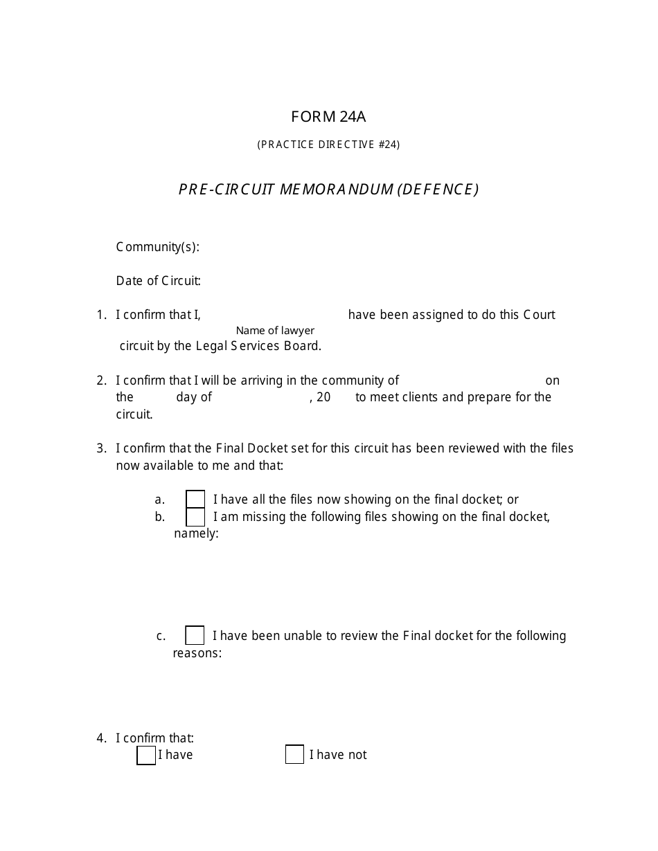 Form 24A Pre-circuit Memorandum (Defence) - Nunavut, Canada, Page 1