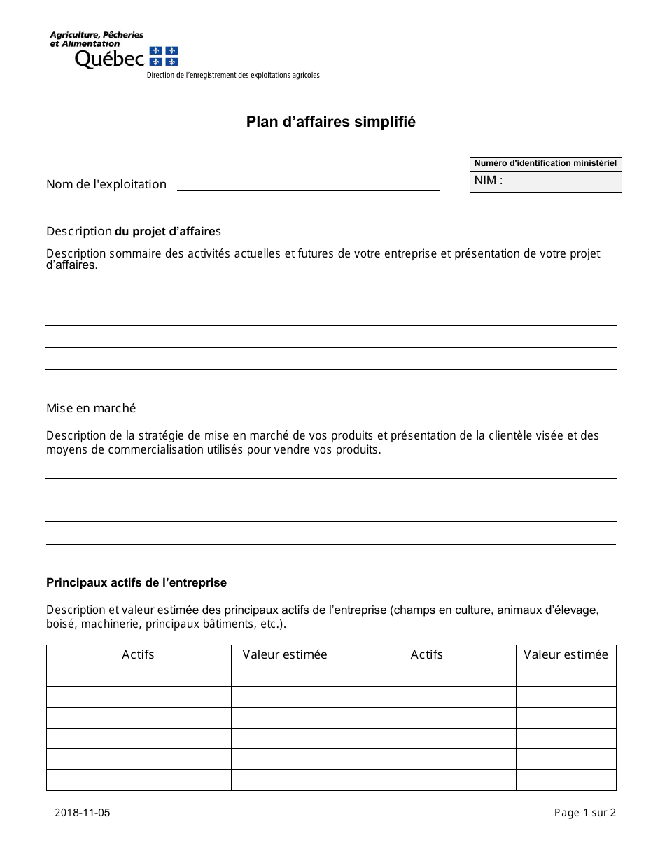 Plan Daffaires Simplifie - Quebec, Canada (French), Page 1