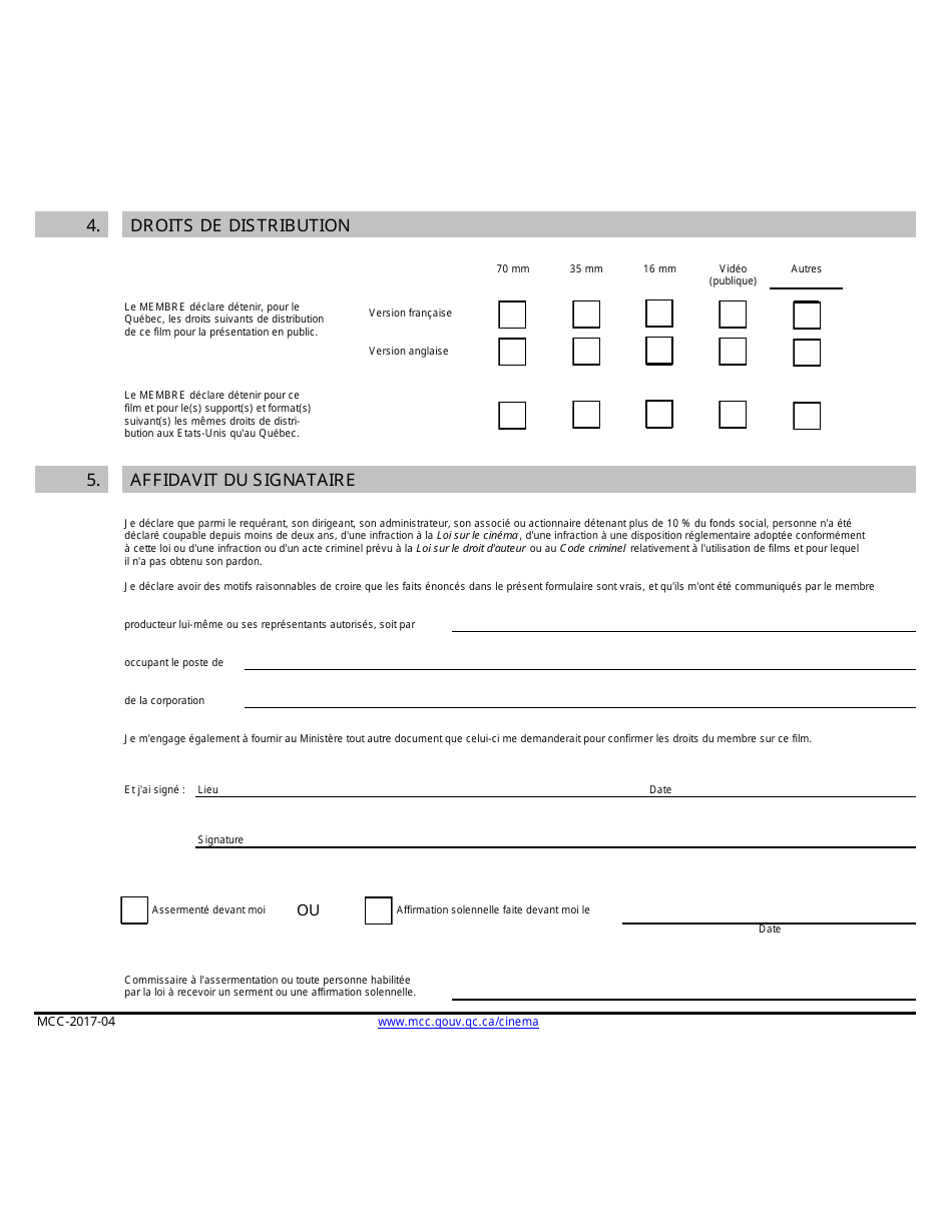 Demande De Permis Special De Distributeur Pour La Presentation De Film En Public - Quebec, Canada (French), Page 2