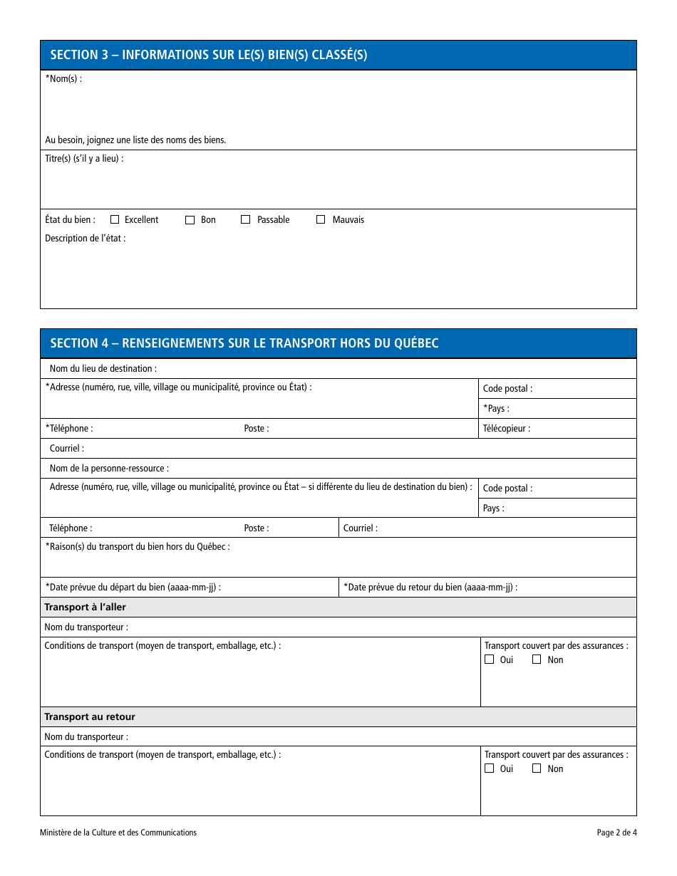 Demande Dautorisation Transport Hors Du Quebec  Bien Patrimonial Classe - Quebec, Canada (French), Page 2