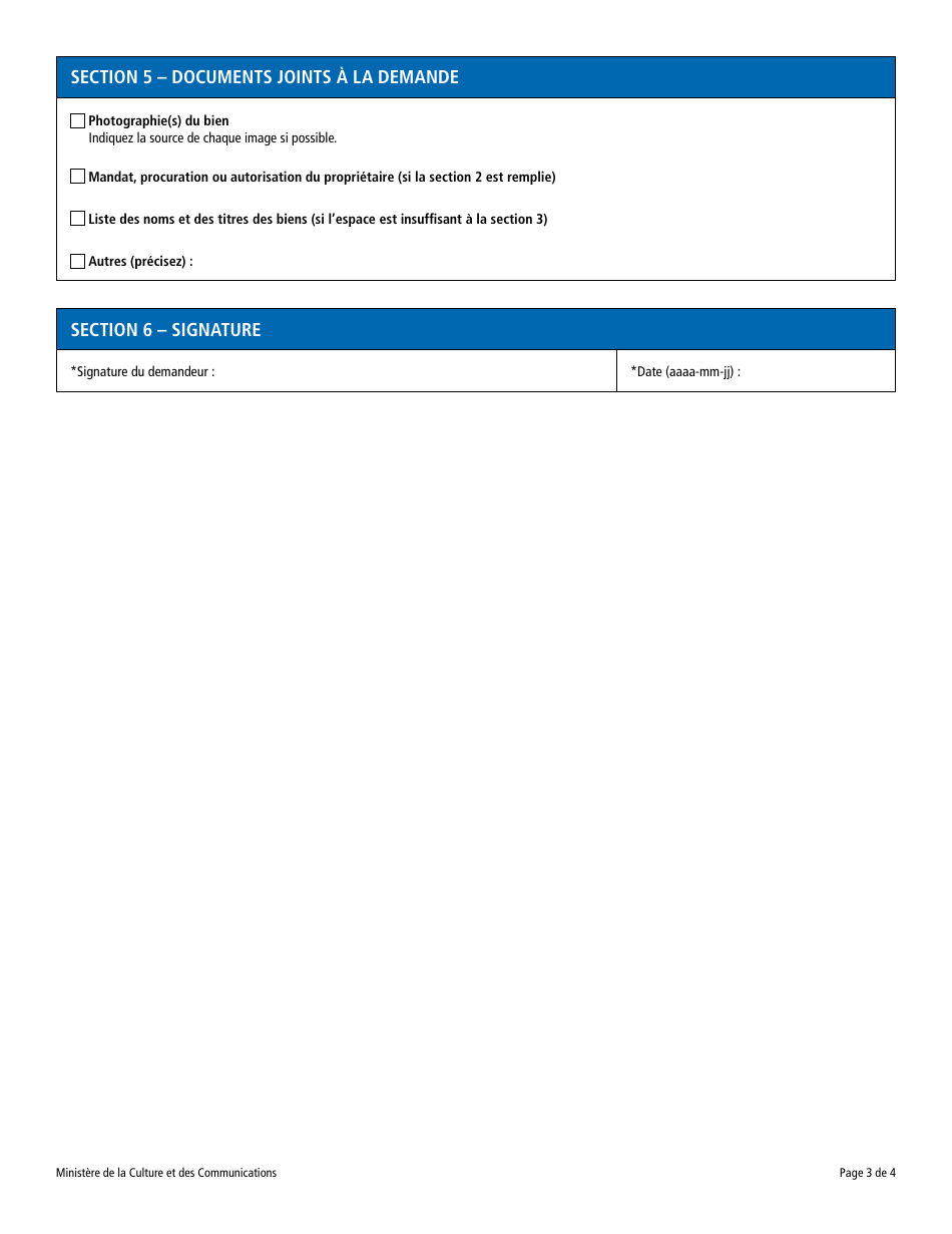 Demande Dautorisation Transport Hors Du Quebec  Bien Patrimonial Classe - Quebec, Canada (French), Page 3