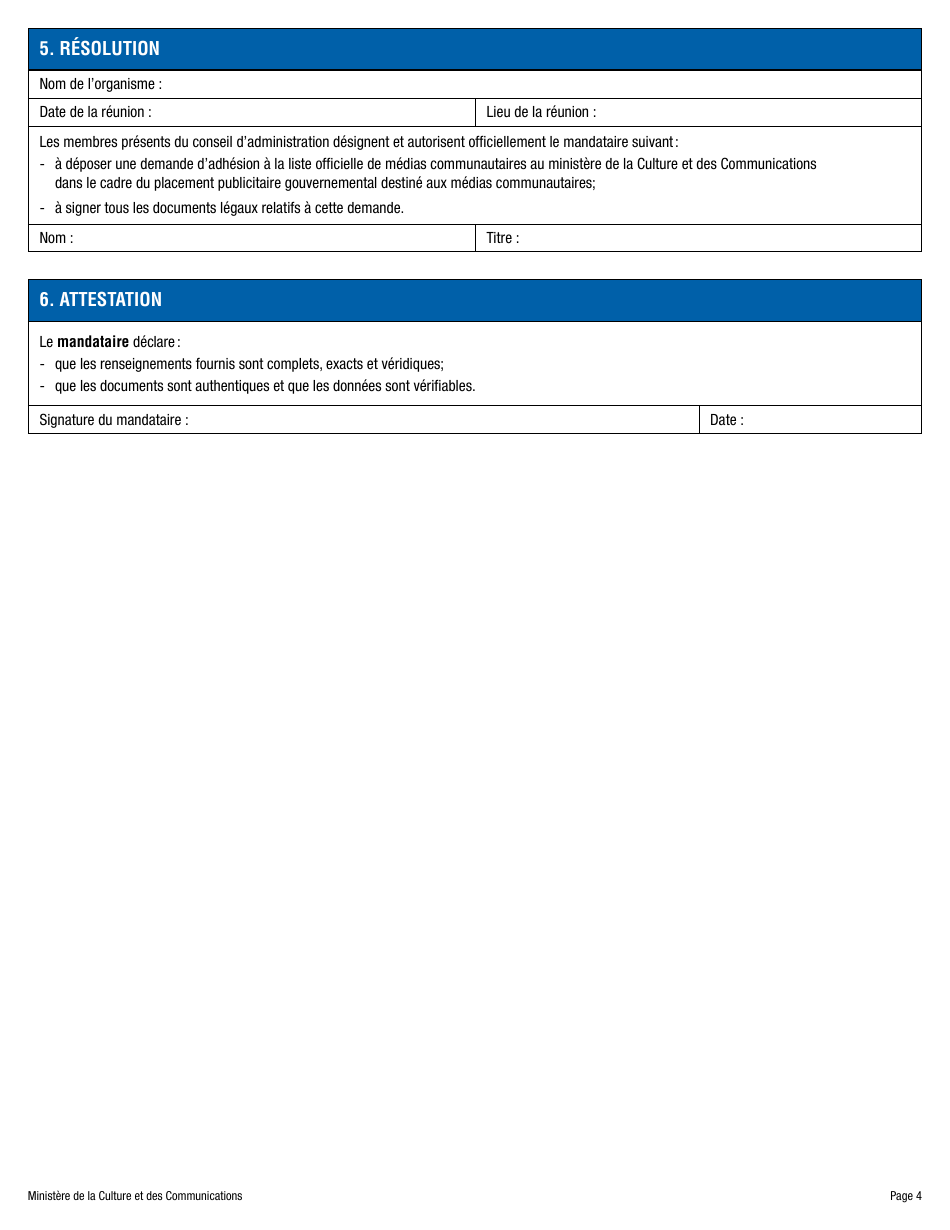Demande Dadhesion a La Liste DES Medias Communautaires Reconnus Par Le Ministere De La Culture Et DES Communications - Quebec, Canada (French), Page 4
