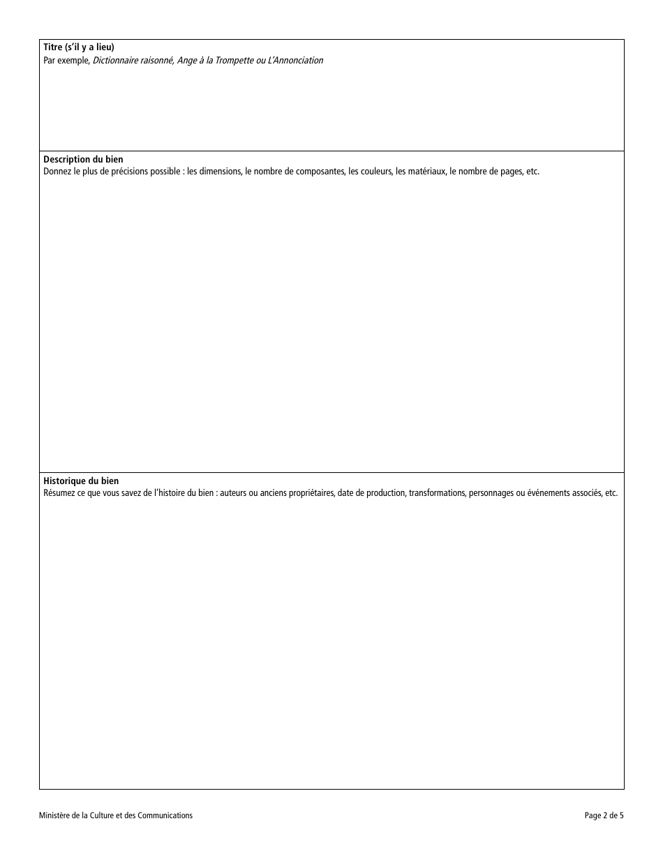Proposition De Statut Classement - Document Ou Objet Patrimonial - Quebec, Canada (French), Page 2