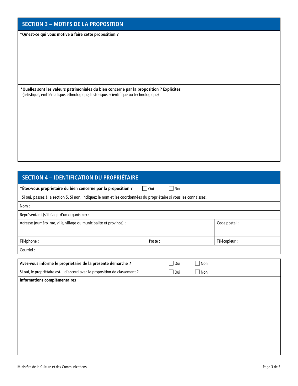 Proposition De Statut Classement - Document Ou Objet Patrimonial - Quebec, Canada (French), Page 3