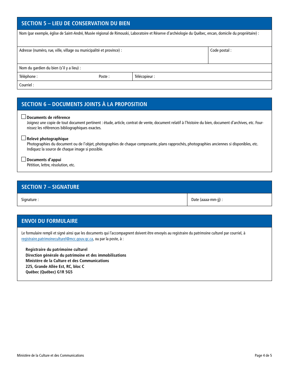 Proposition De Statut Classement - Document Ou Objet Patrimonial - Quebec, Canada (French), Page 4