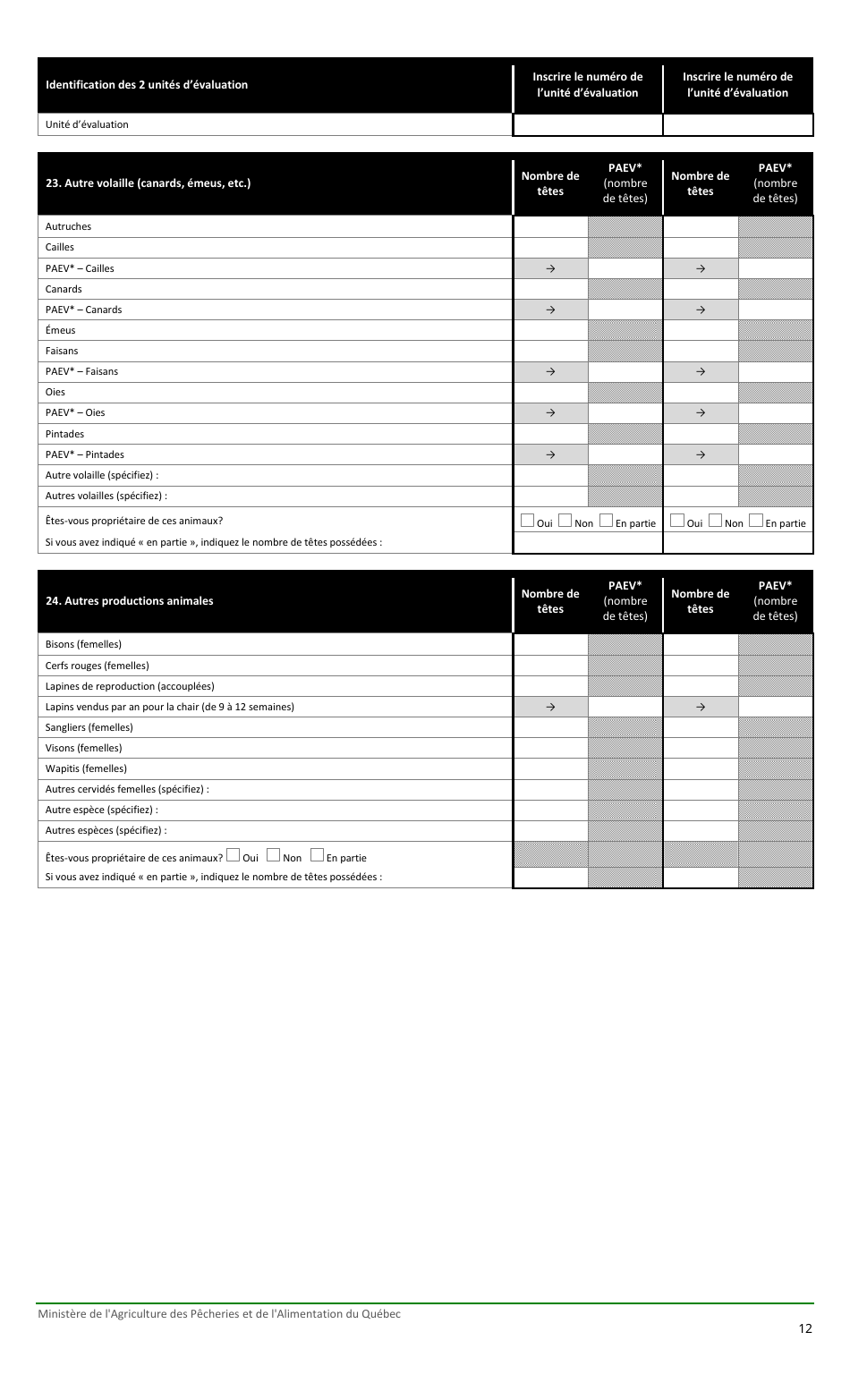 Inscription Dune Unite Devaluation Faisant Partie De Votre Exploitation Agricole - Quebec, Canada (French), Page 12