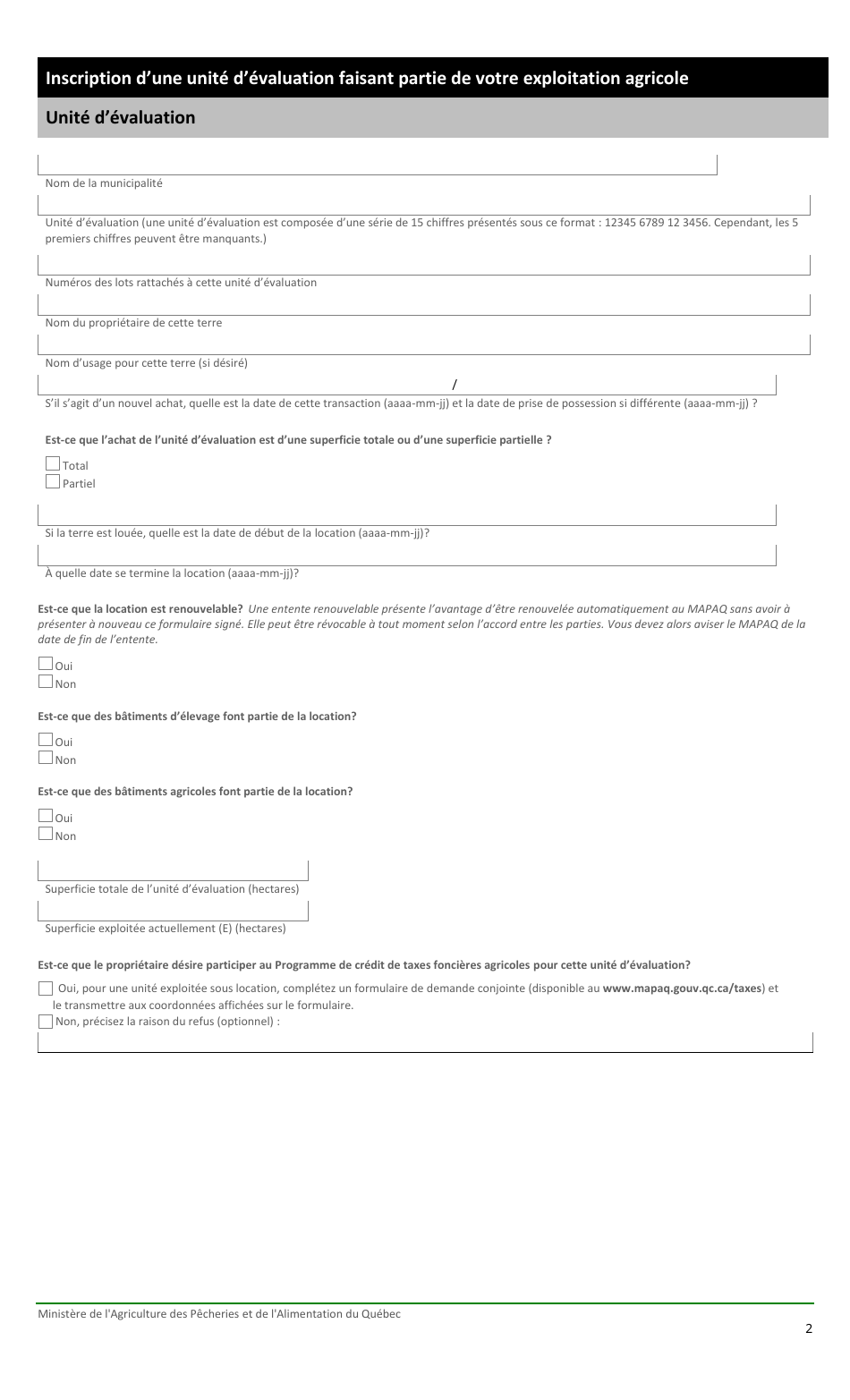 Inscription Dune Unite Devaluation Faisant Partie De Votre Exploitation Agricole - Quebec, Canada (French), Page 2