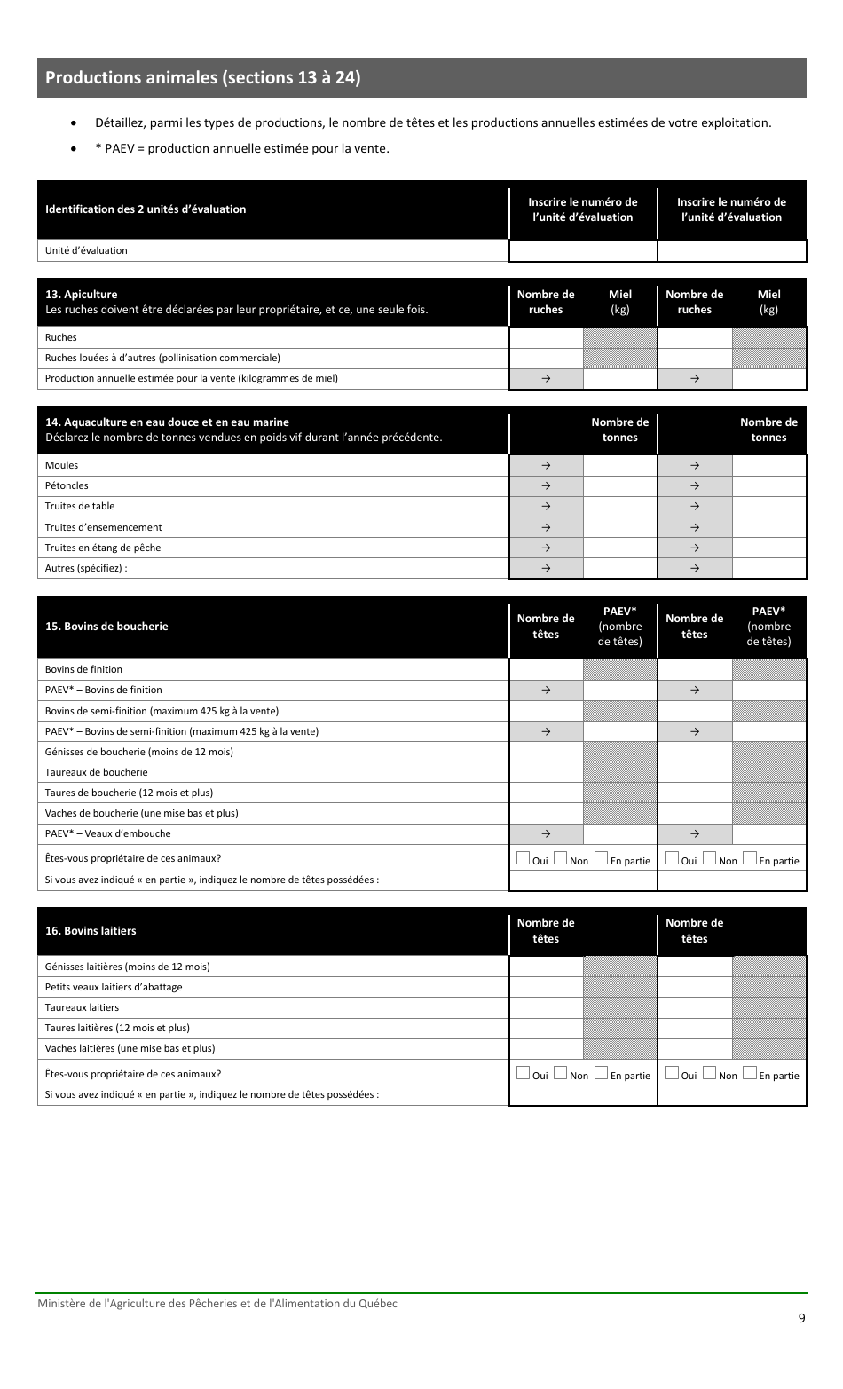 Inscription Dune Unite Devaluation Faisant Partie De Votre Exploitation Agricole - Quebec, Canada (French), Page 9