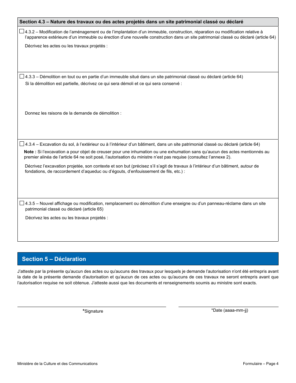 Demande Dautorisation  Travaux  Bien Patrimonial Classe Ou Immeuble Situe Dans Un Site Patrimonial Classe Ou Declare Ou Dans Une Aire De Protection Dans La Ville De Montreal - Quebec, Canada (French), Page 4