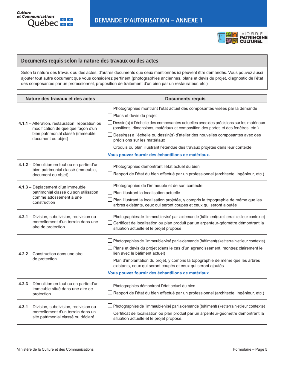Demande Dautorisation  Travaux  Bien Patrimonial Classe Ou Immeuble Situe Dans Un Site Patrimonial Classe Ou Declare Ou Dans Une Aire De Protection Dans La Ville De Montreal - Quebec, Canada (French), Page 5