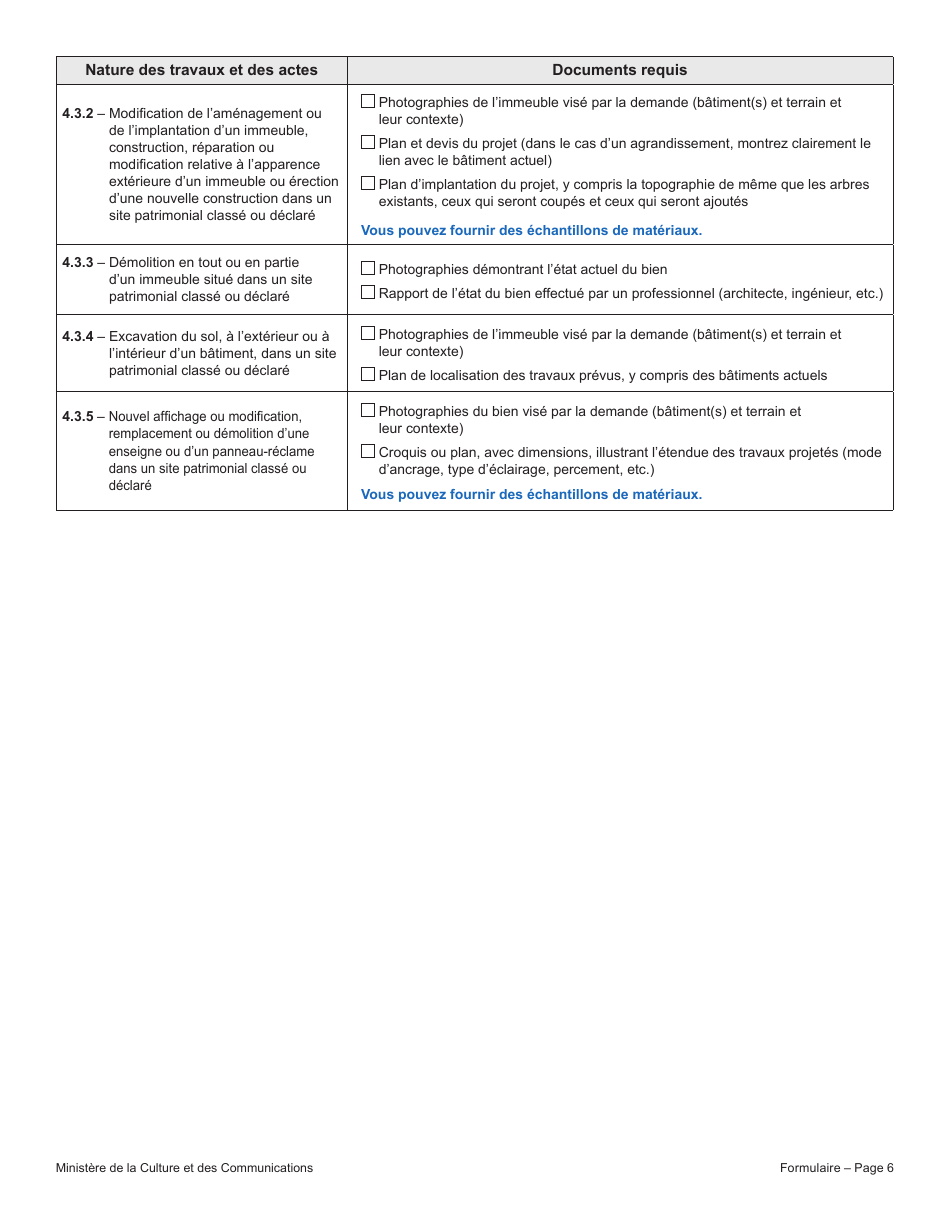 Demande Dautorisation  Travaux  Bien Patrimonial Classe Ou Immeuble Situe Dans Un Site Patrimonial Classe Ou Declare Ou Dans Une Aire De Protection Dans La Ville De Montreal - Quebec, Canada (French), Page 6