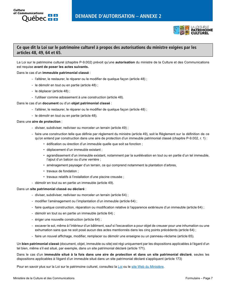 Demande Dautorisation  Travaux  Bien Patrimonial Classe Ou Immeuble Situe Dans Un Site Patrimonial Classe Ou Declare Ou Dans Une Aire De Protection Dans La Ville De Montreal - Quebec, Canada (French), Page 7