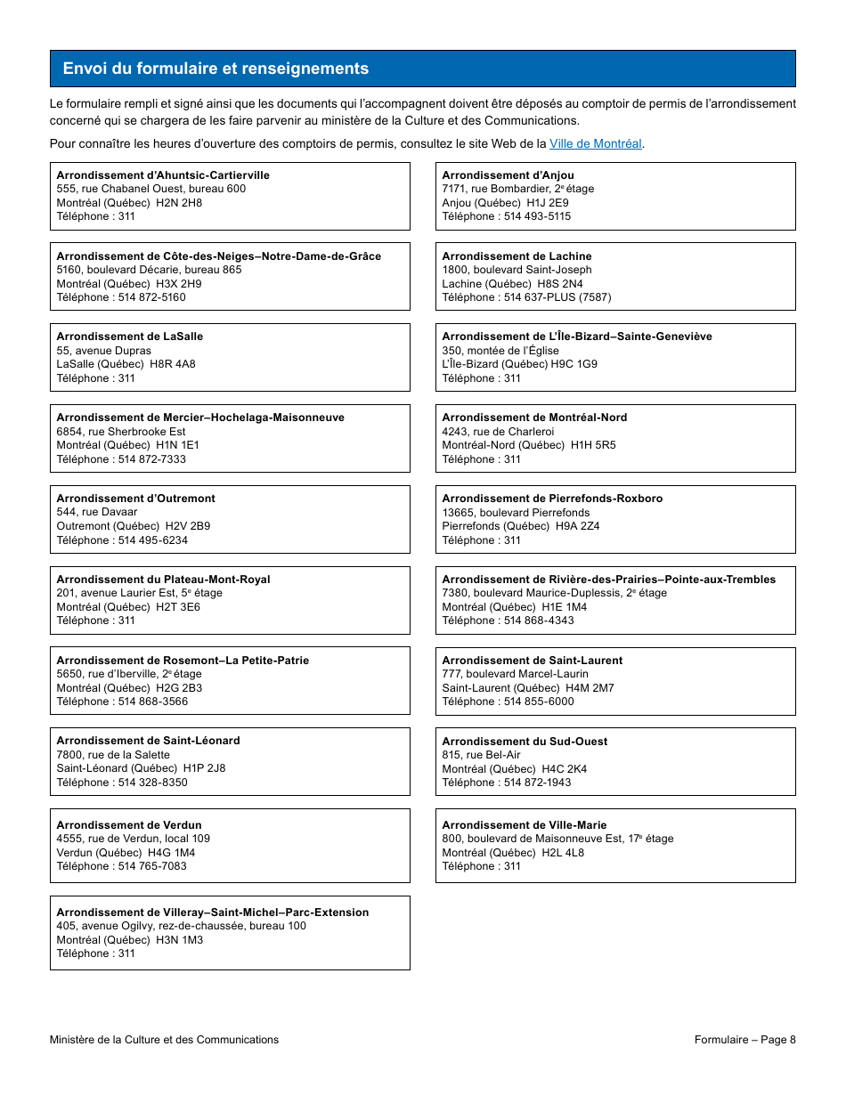 Demande Dautorisation  Travaux  Bien Patrimonial Classe Ou Immeuble Situe Dans Un Site Patrimonial Classe Ou Declare Ou Dans Une Aire De Protection Dans La Ville De Montreal - Quebec, Canada (French), Page 8