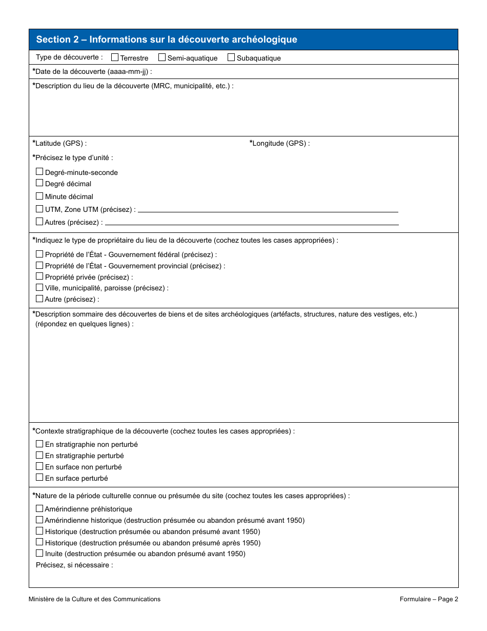 Avis - Decouverte Archeologique - Avec Permis De Recherche Archeologique - Quebec, Canada (French), Page 2