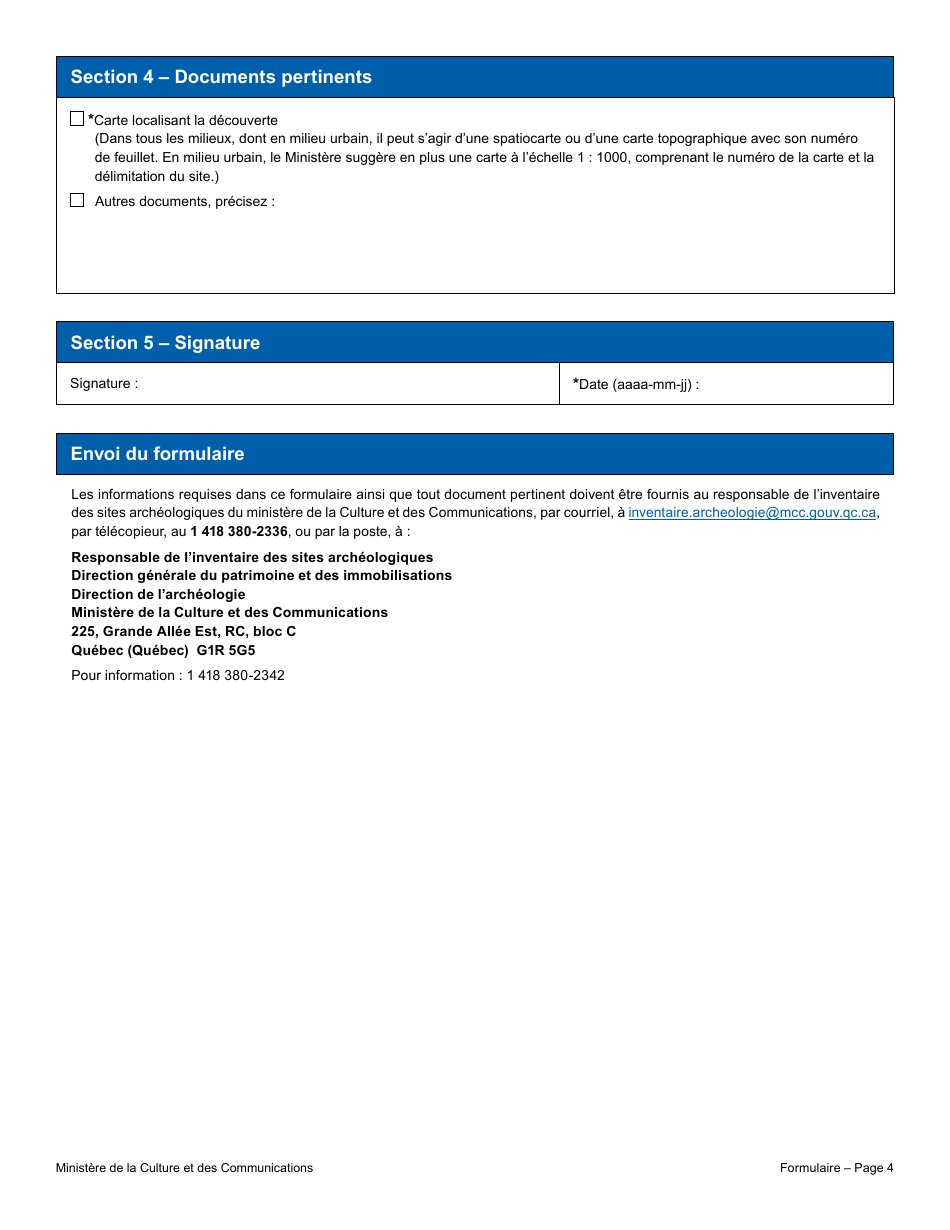Avis - Decouverte Archeologique - Avec Permis De Recherche Archeologique - Quebec, Canada (French), Page 4
