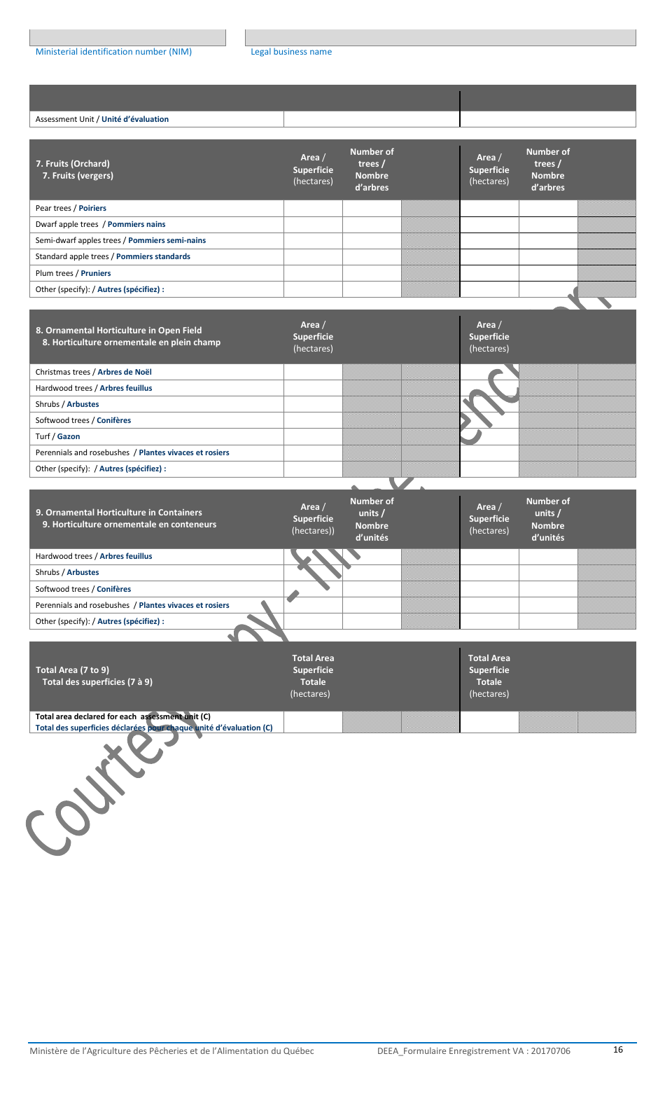 Registration Form for the Agricultural Operations With the Ministere De Lagriculture, DES Pecheries Et De Lalimentation - Quebec, Canada, Page 16