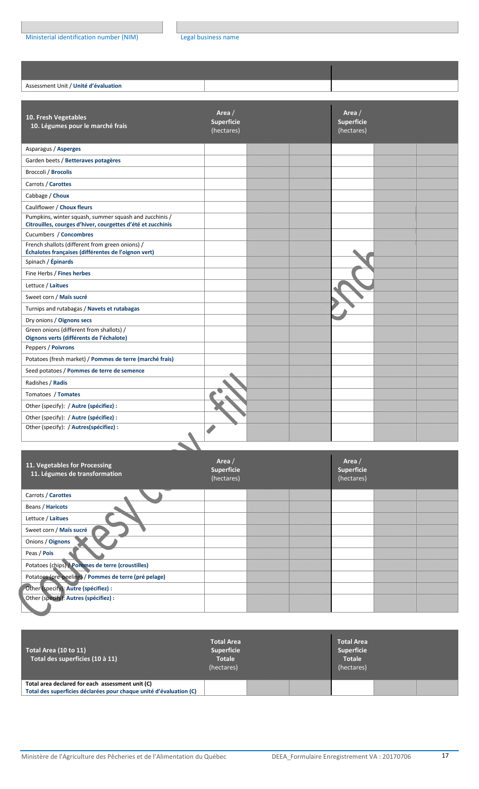 Registration Form for the Agricultural Operations With the Ministere De Lagriculture, DES Pecheries Et De Lalimentation - Quebec, Canada, Page 17