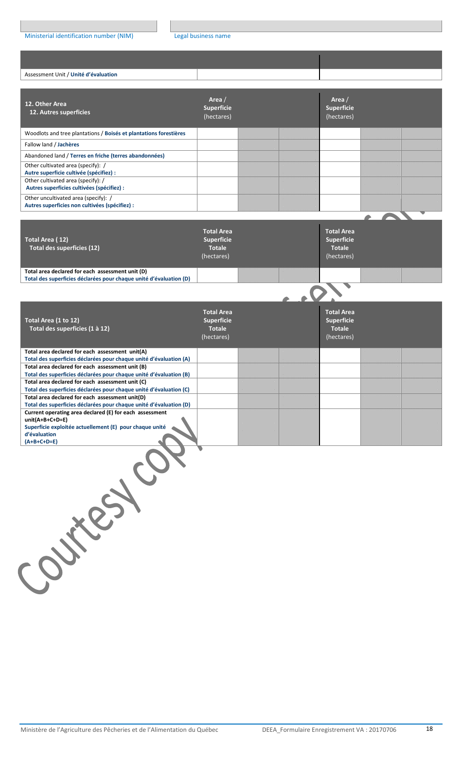 Registration Form for the Agricultural Operations With the Ministere De Lagriculture, DES Pecheries Et De Lalimentation - Quebec, Canada, Page 18