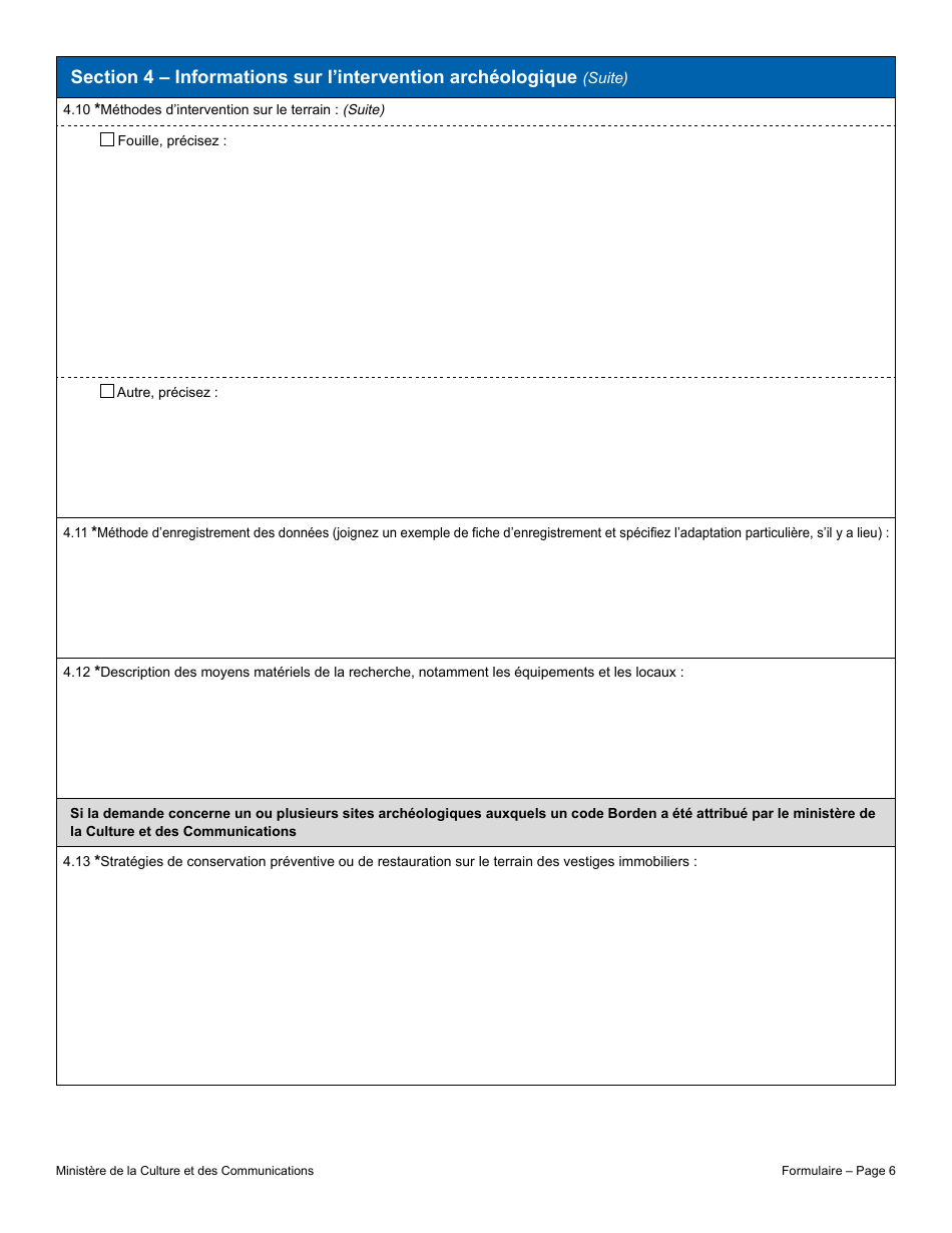 Demande De Permis - Recherche Archeologique - Quebec, Canada (French), Page 6