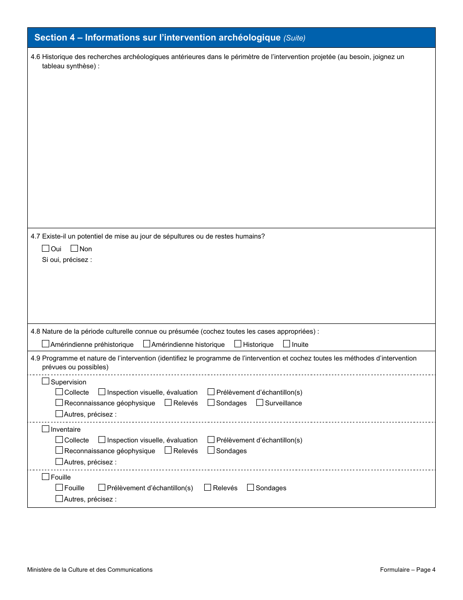 Demande De Modification De Permis - Recherche Archeologique - Quebec, Canada (French), Page 4