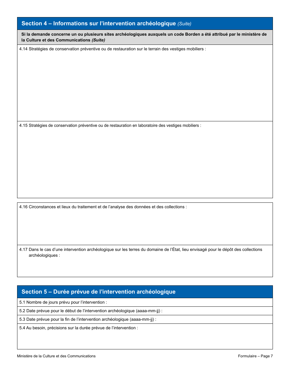 Demande De Modification De Permis - Recherche Archeologique - Quebec, Canada (French), Page 7