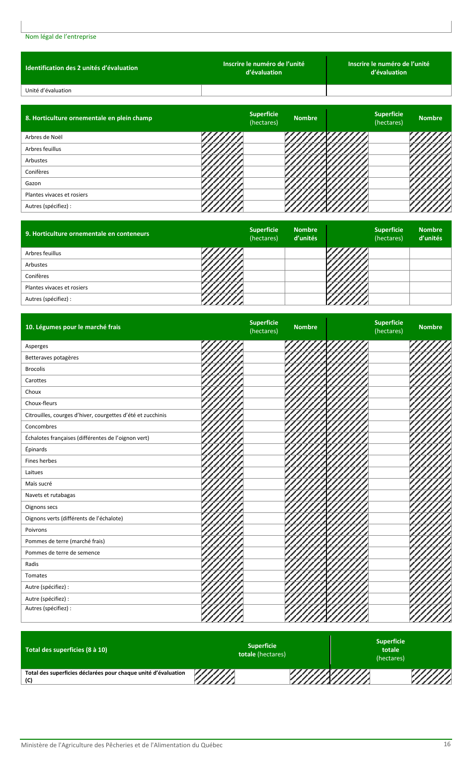 Formulaire Pour La Fiche Denregistrement Dune Exploitation Agricole Au Ministere De Lagriculture, DES Pecheries Et De Lalimentation - Quebec, Canada (French), Page 16