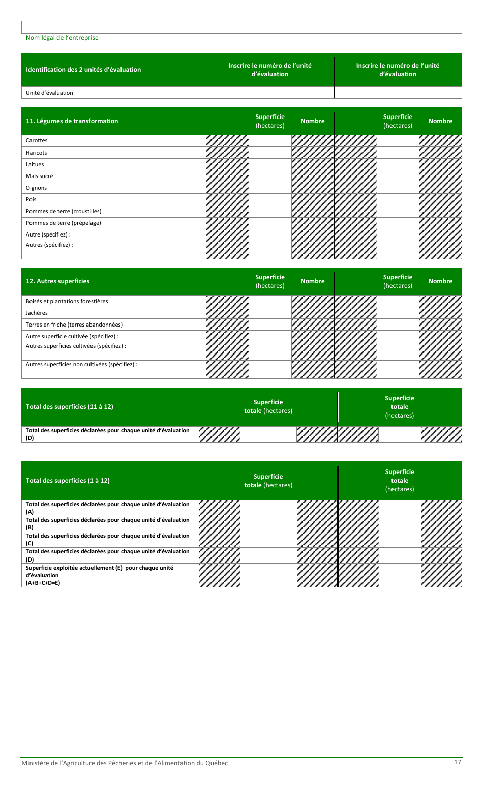 Formulaire Pour La Fiche Denregistrement Dune Exploitation Agricole Au Ministere De Lagriculture, DES Pecheries Et De Lalimentation - Quebec, Canada (French), Page 17