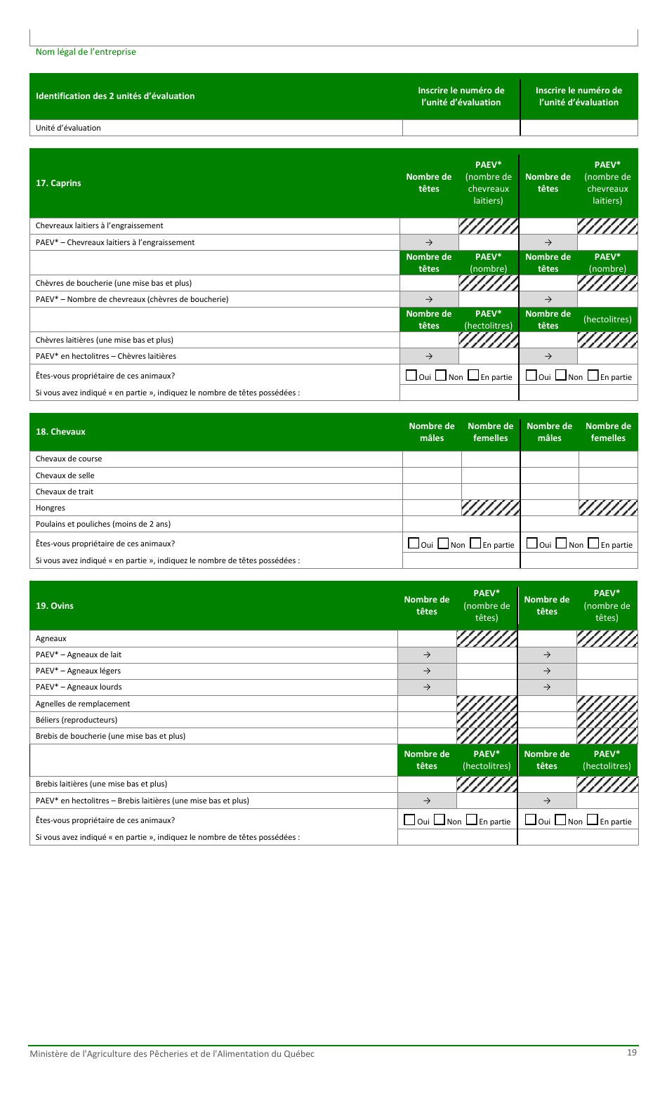 Formulaire Pour La Fiche Denregistrement Dune Exploitation Agricole Au Ministere De Lagriculture, DES Pecheries Et De Lalimentation - Quebec, Canada (French), Page 19