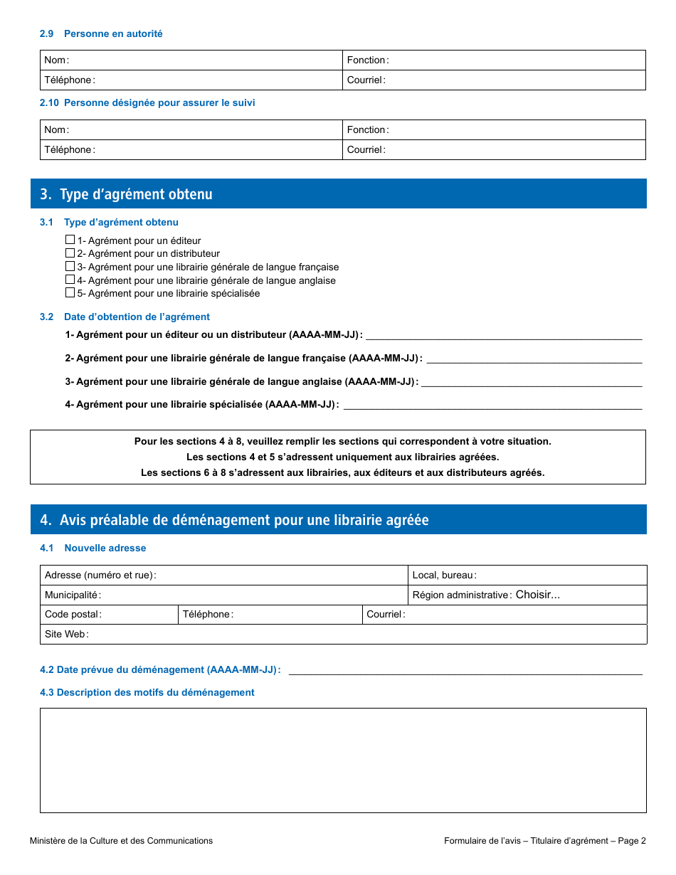 Formulaire De Lavis - Titulaire Dagrement - Quebec, Canada (French), Page 6