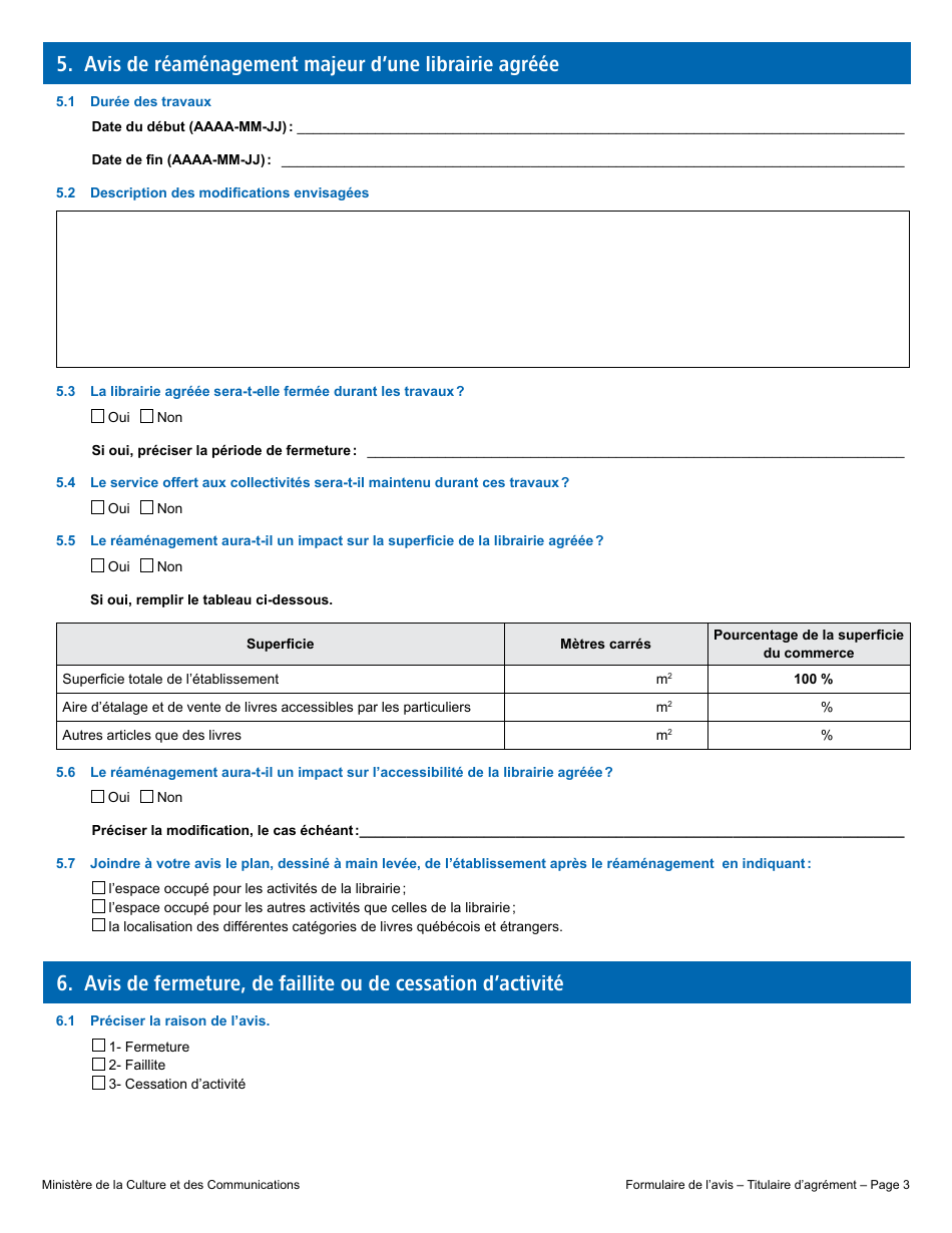 Formulaire De Lavis - Titulaire Dagrement - Quebec, Canada (French), Page 7