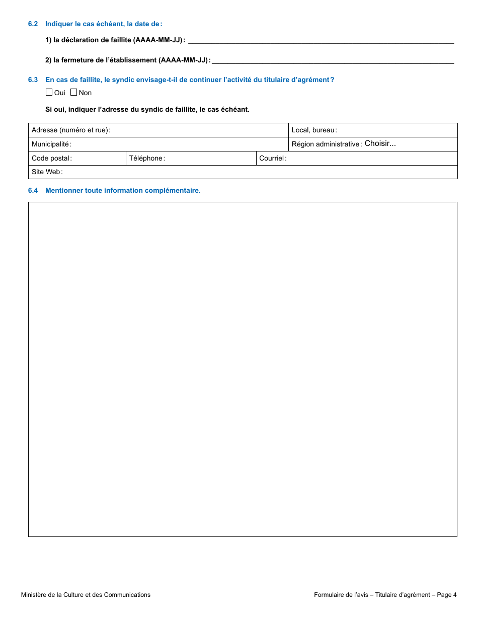 Formulaire De Lavis - Titulaire Dagrement - Quebec, Canada (French), Page 8