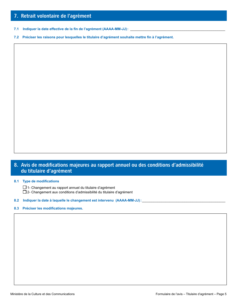 Formulaire De Lavis - Titulaire Dagrement - Quebec, Canada (French), Page 9