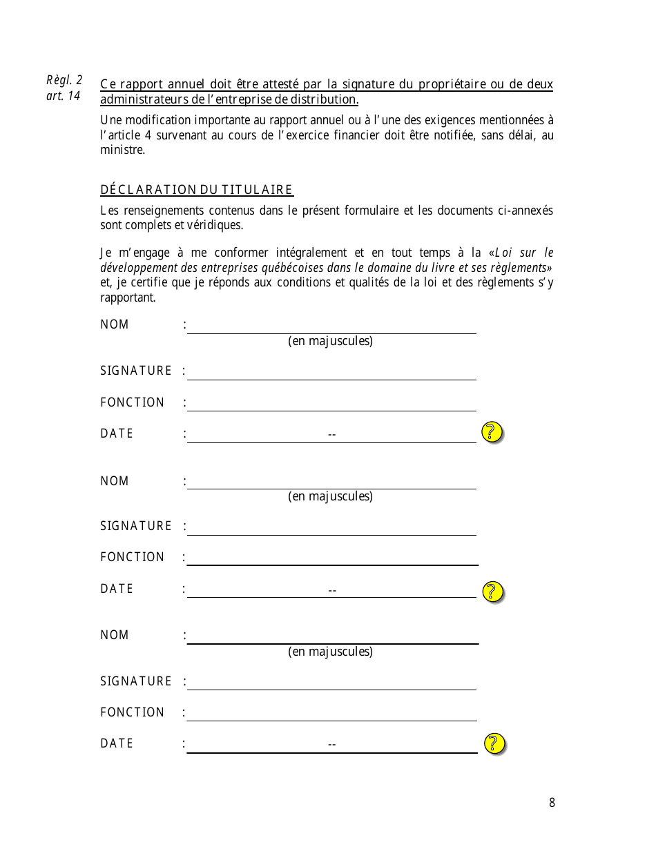 Rapport Annuel Du Titulaire Dun Dagrement De Distributeur - Quebec, Canada (French), Page 10
