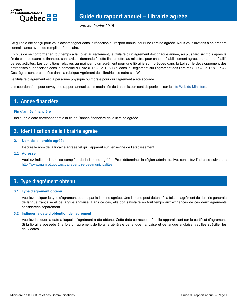 Rapport Annuel - Librairie Agreee - Quebec, Canada (French), Page 1