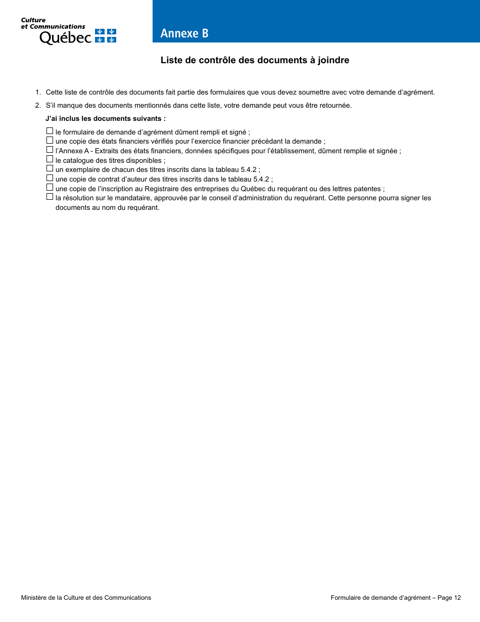 Formulaire De Demande Dagrement  Editeur - Quebec, Canada (French), Page 17