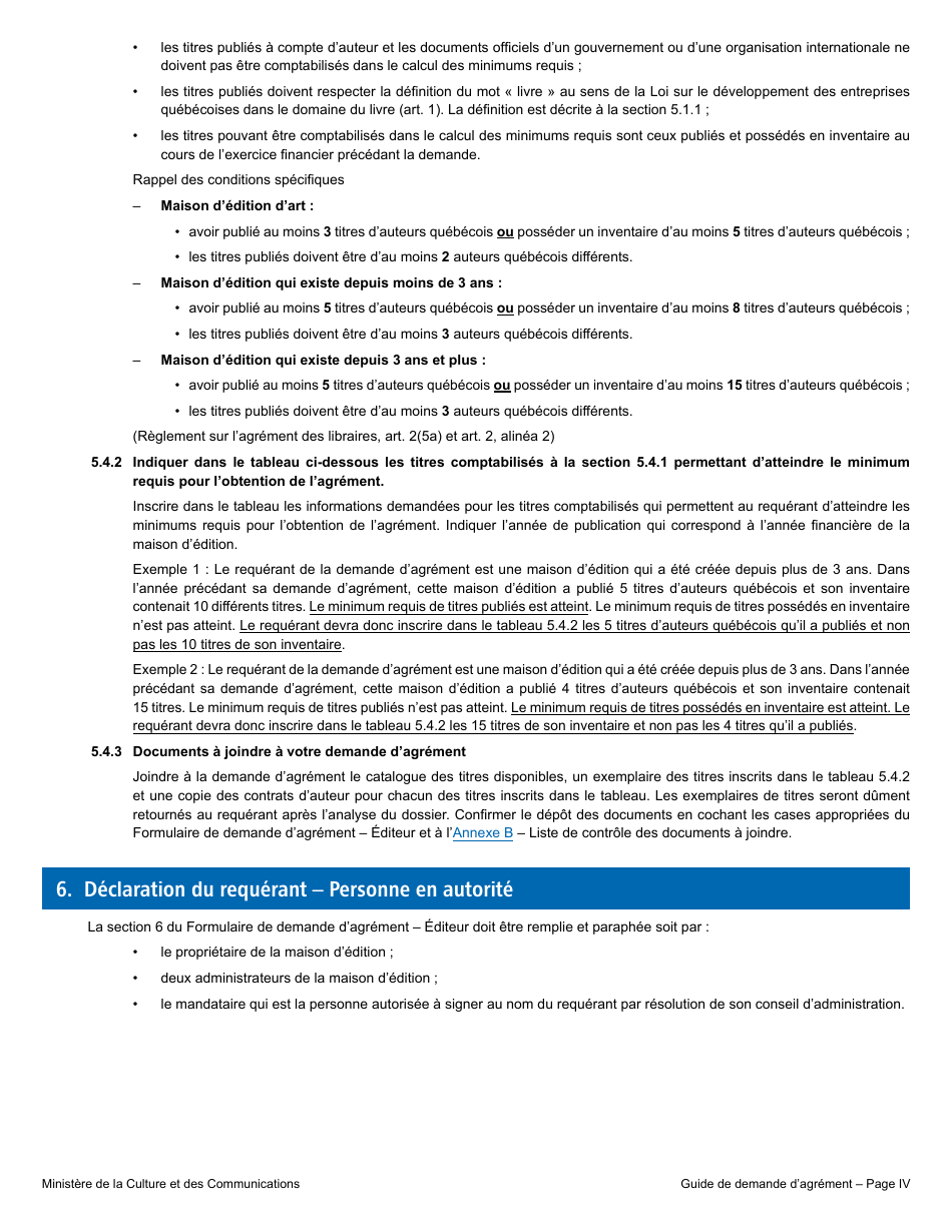 Formulaire De Demande Dagrement  Editeur - Quebec, Canada (French), Page 4