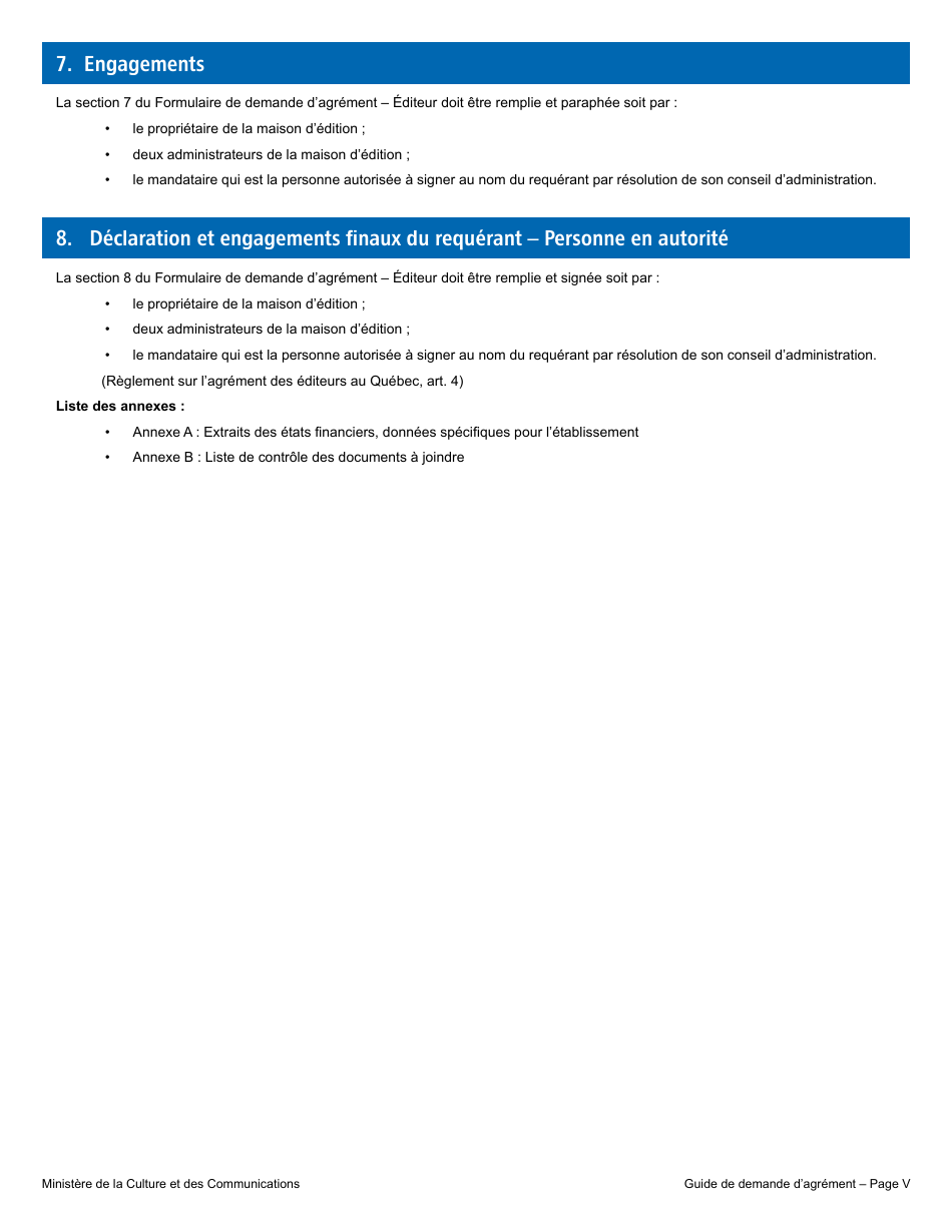 Formulaire De Demande Dagrement  Editeur - Quebec, Canada (French), Page 5