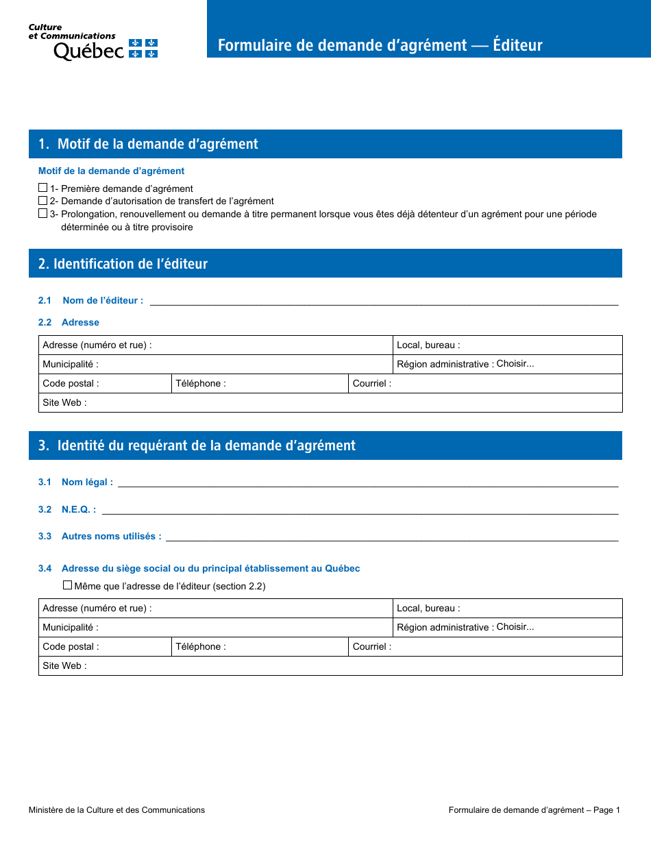 Formulaire De Demande Dagrement  Editeur - Quebec, Canada (French), Page 6