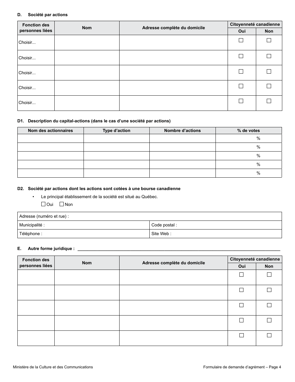 Formulaire De Demande Dagrement  Editeur - Quebec, Canada (French), Page 9