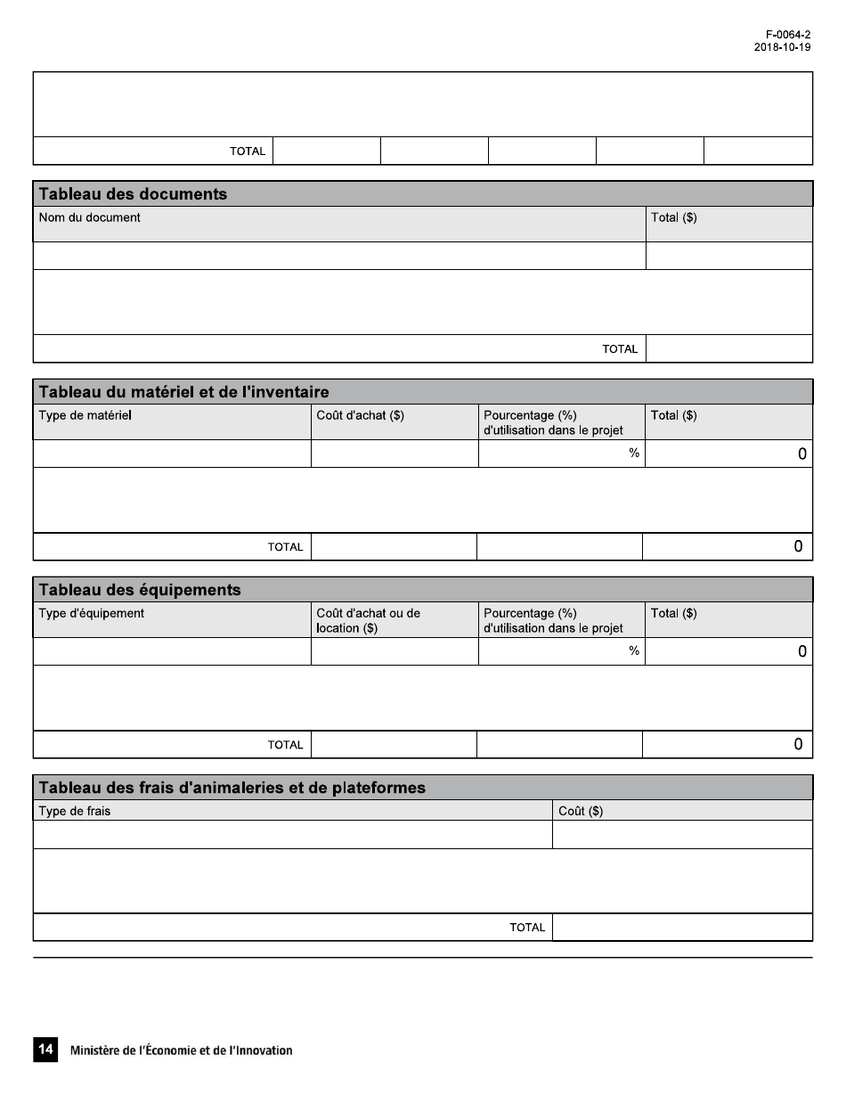 Forme F-0064-2 Appel De Projets Quebec-Israel Formulaire De Demande Daide Financiere - Quebec, Canada (French), Page 14
