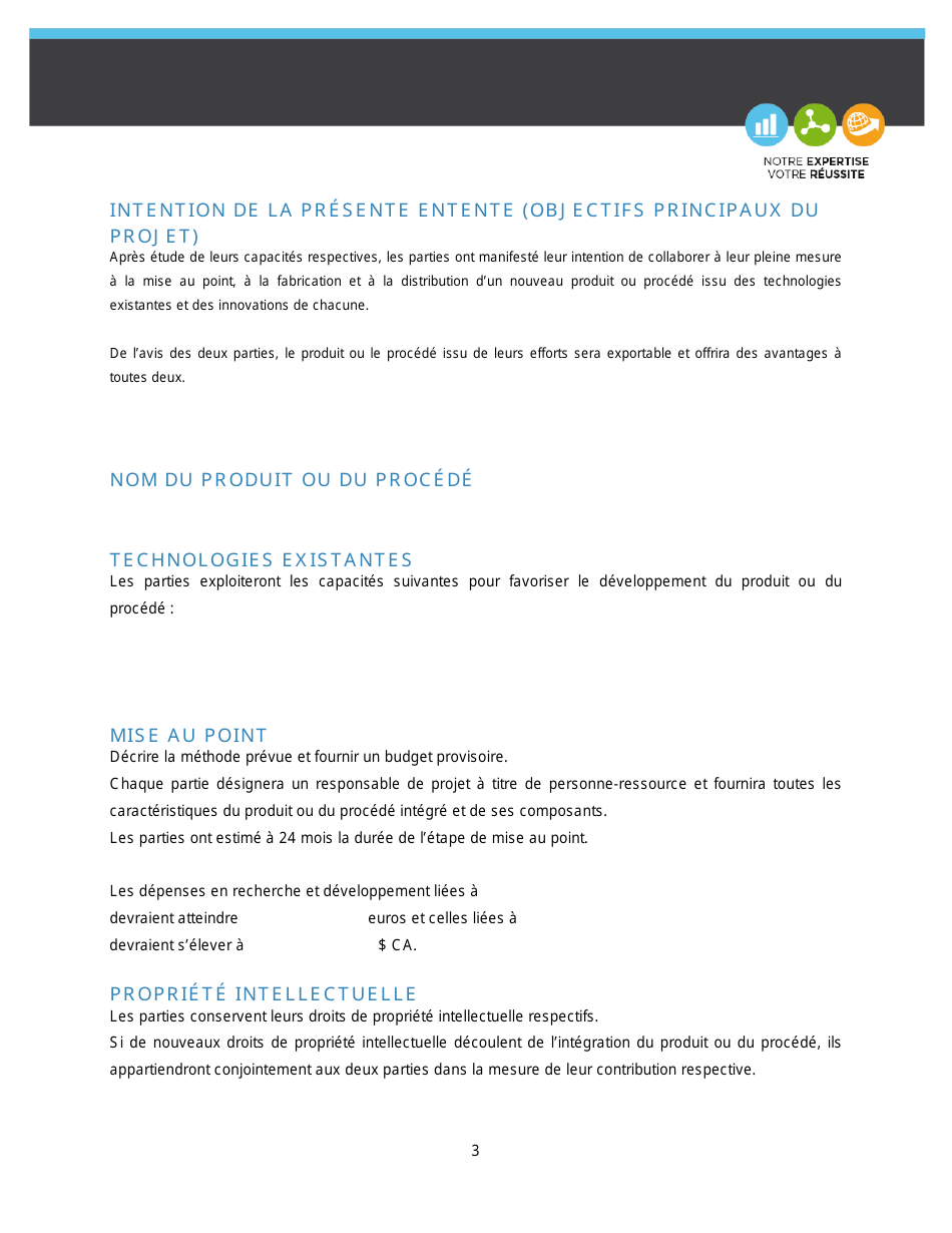 Entente De Collaboration Preliminaire - Quebec, Canada (French), Page 3