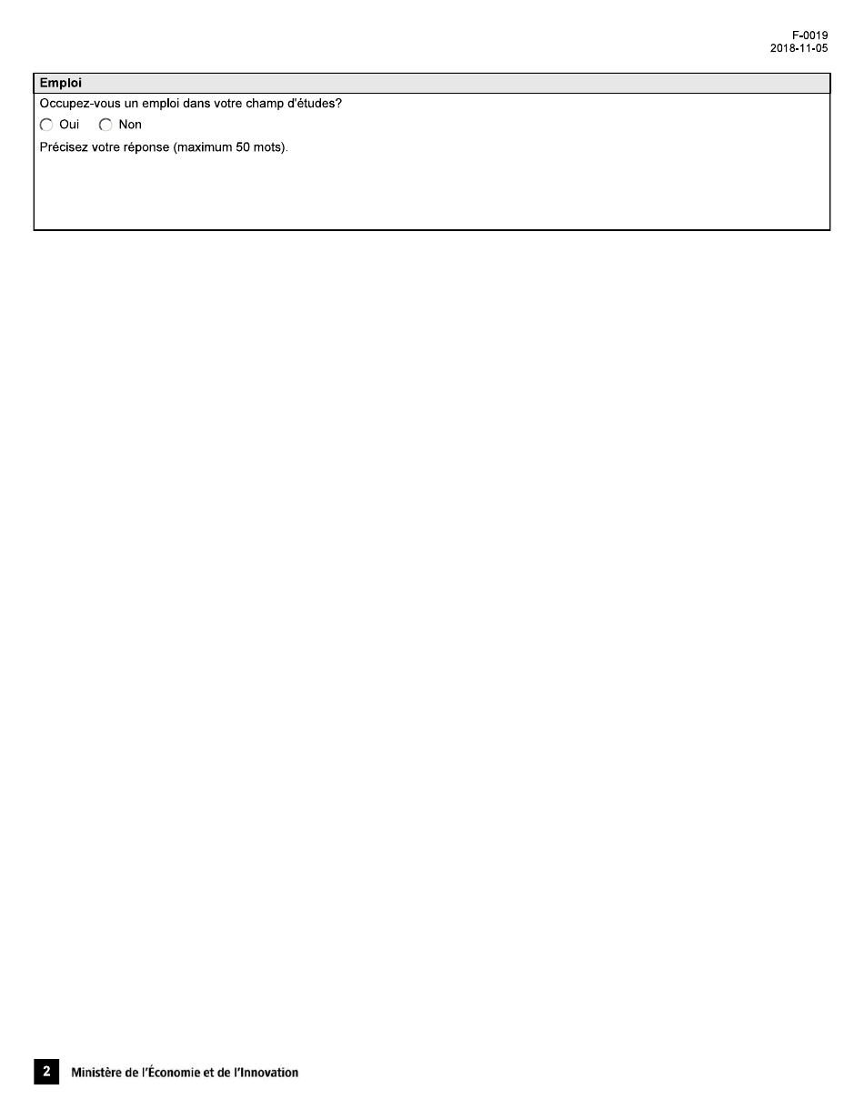 Forme F-0019 Fiche Dappreciation Du Titulaire De Lemploi - Premier Emploi En Recherche - Quebec, Canada (French), Page 2
