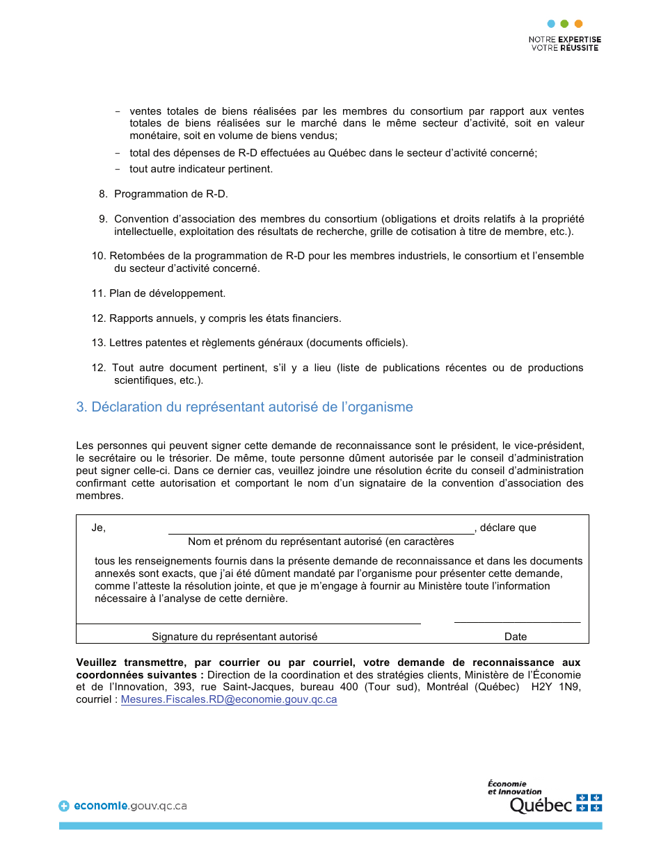 Demande De Reconnaissance a Titre De Consortium De Recherche Admissible - Quebec, Canada (French), Page 2