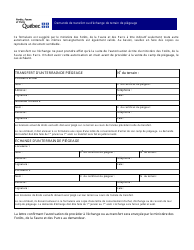Document preview: Demande De Transfert Ou D'echange De Terrain De Piegeage - Quebec, Canada (French)