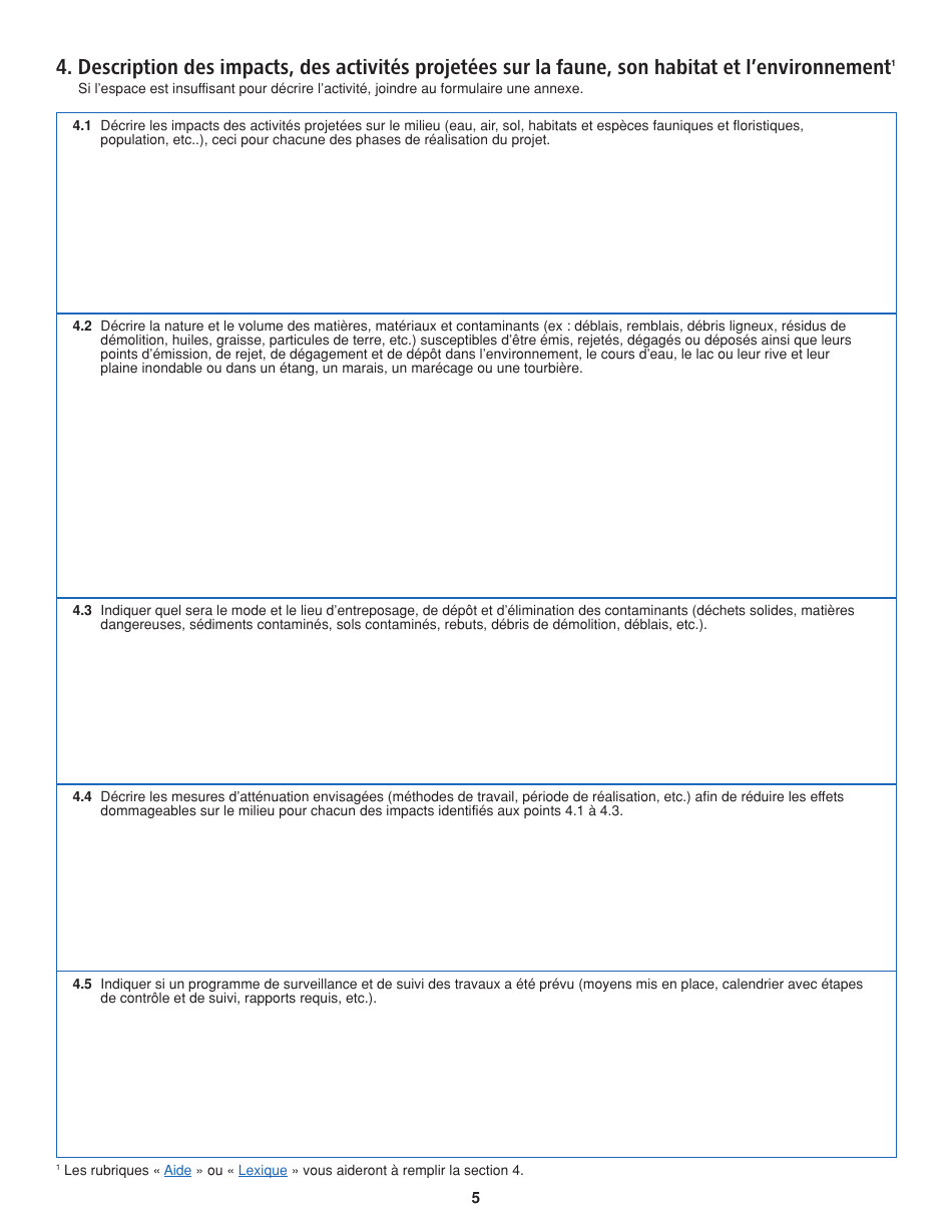 Demande Dautorisation Et De Certificat Dautorisation - Quebec, Canada (French), Page 5