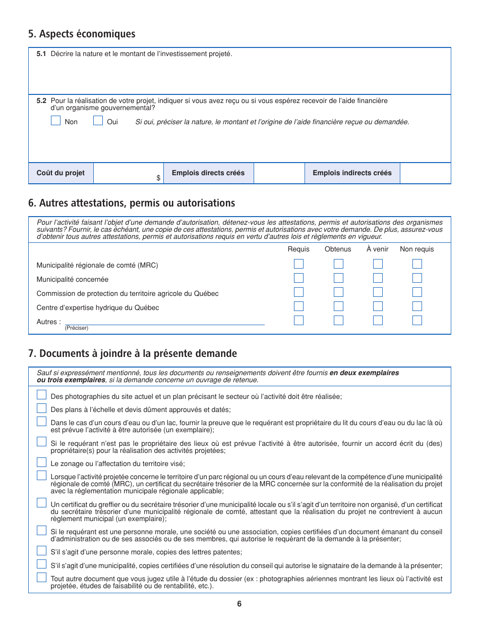 Demande Dautorisation Et De Certificat Dautorisation - Quebec, Canada (French), Page 6
