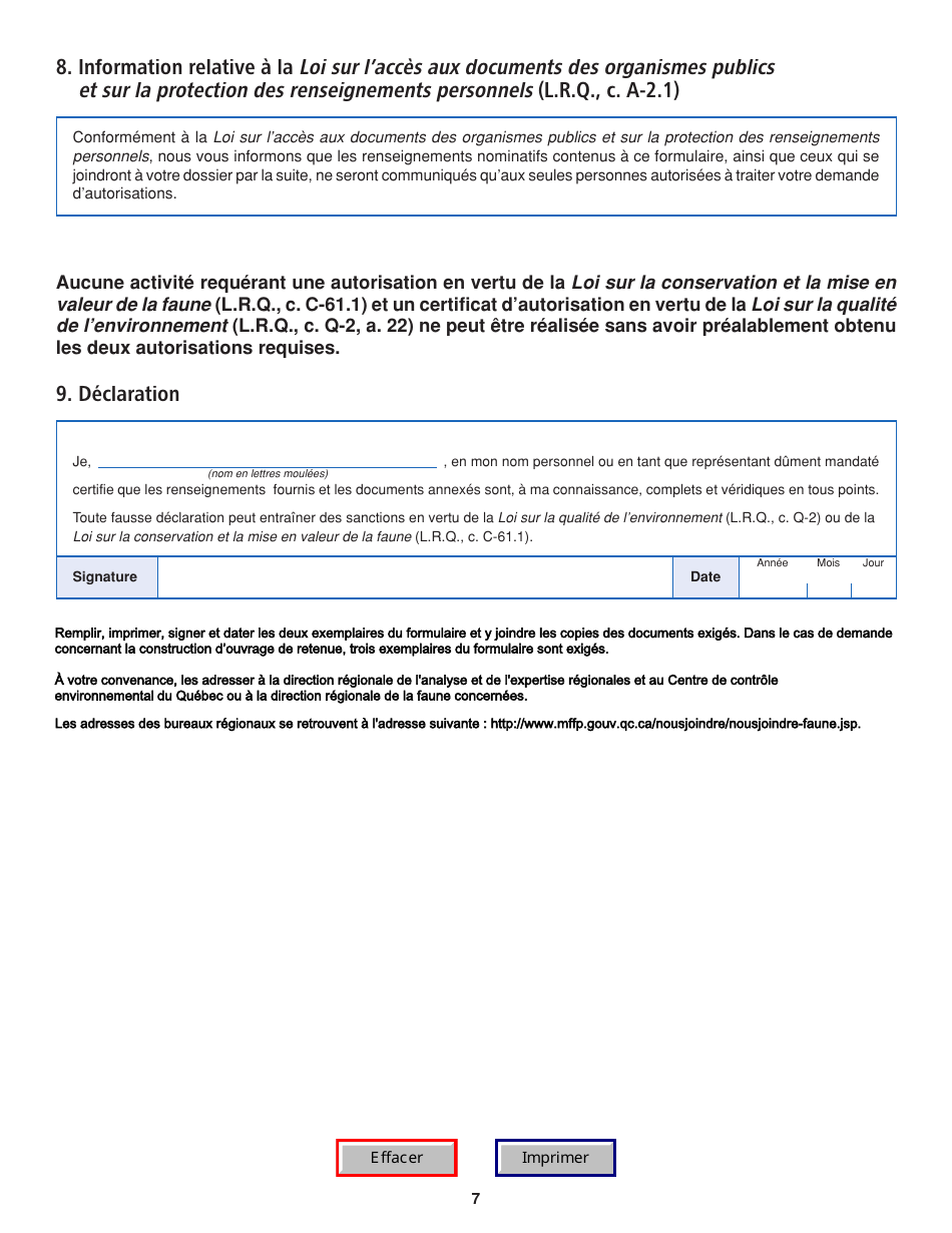 Demande Dautorisation Et De Certificat Dautorisation - Quebec, Canada (French), Page 7