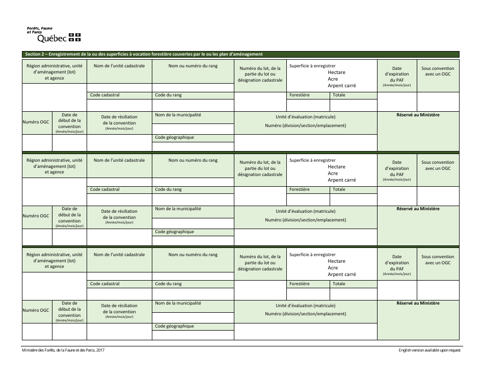 Formulaire Denregistrement (Producteur Forestier) - Quebec, Canada (French), Page 5