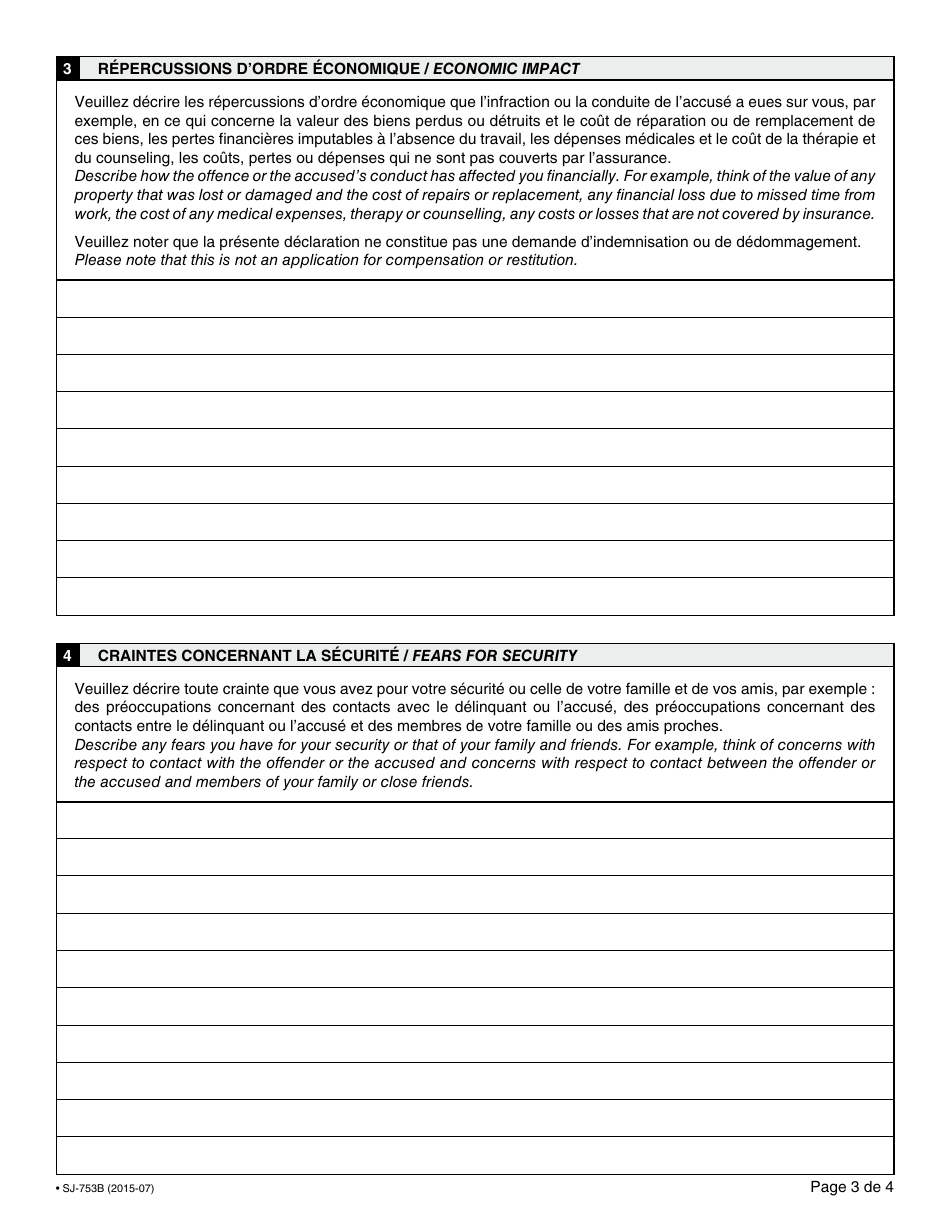 Form 34.2 (48.2; SJ-753B) Victim Impact Statement - Quebec, Canada (English / French), Page 3